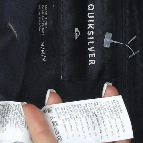 Quiksilver Mens Black M Pullover Hoodie Logo Fleece Sweatshirt