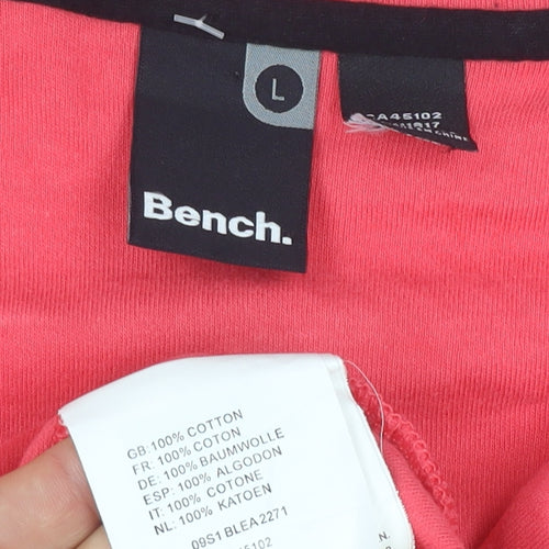 Bench Women's Pink Full Zip Hoodie Size L 100% Cotton Casual Sweatshirt
