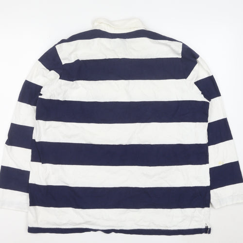 Old Navy Women's Blue White Striped Polo Shirt XL Long Sleeve Cotton