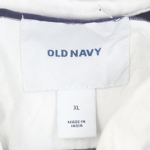 Old Navy Women's Blue White Striped Polo Shirt XL Long Sleeve Cotton