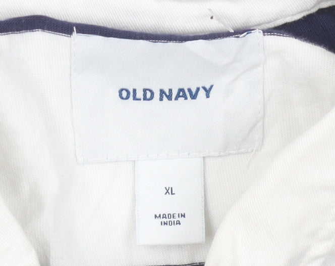 Old Navy Women's Blue White Striped Polo Shirt XL Long Sleeve Cotton