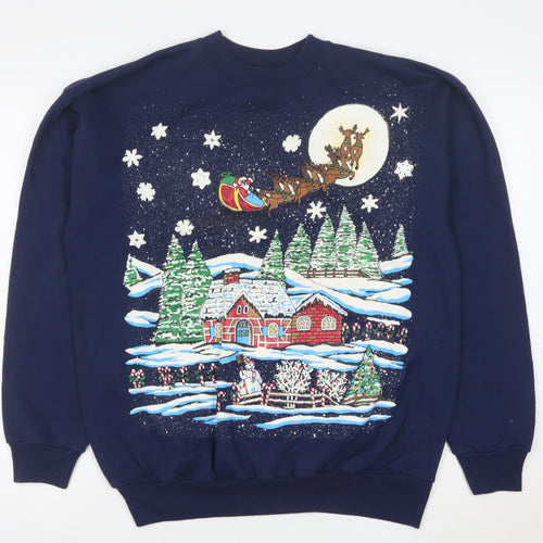 Hanes Men’s Blue Christmas Graphic Pullover Sweatshirt L