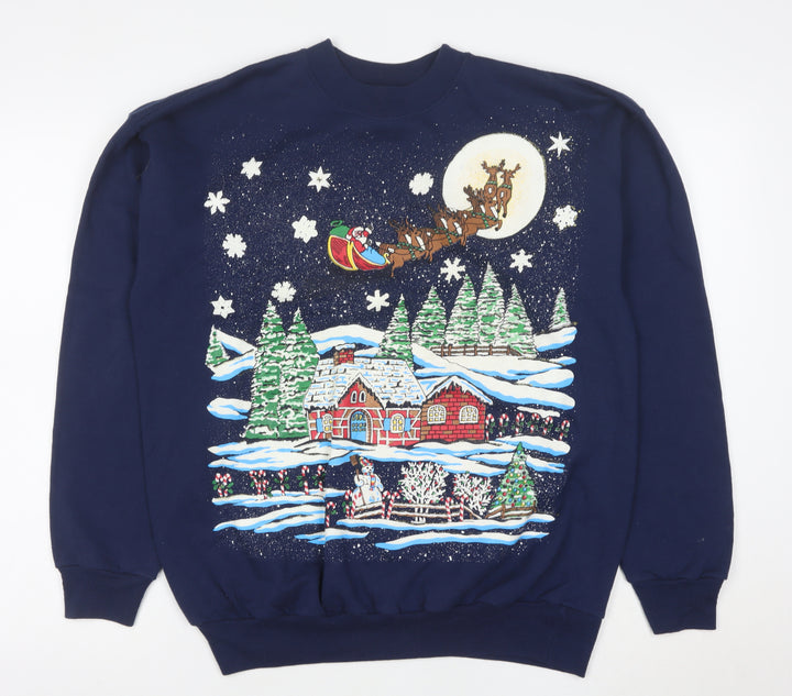 Hanes Men’s Blue Christmas Graphic Pullover Sweatshirt L