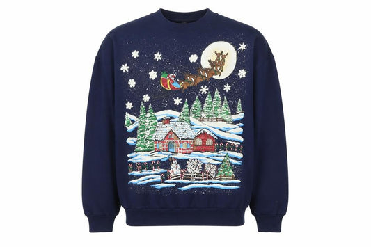 Front view of Hanes Men’s Blue Christmas Graphic Pullover Sweatshirt L