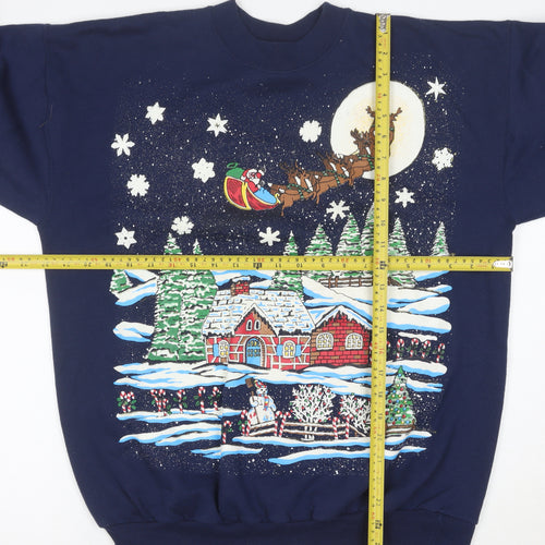 Hanes Men’s Blue Christmas Graphic Pullover Sweatshirt L