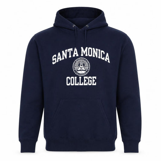 Front view of Jerzees Men's Blue Santa Monica College Pullover Hoodie Medium