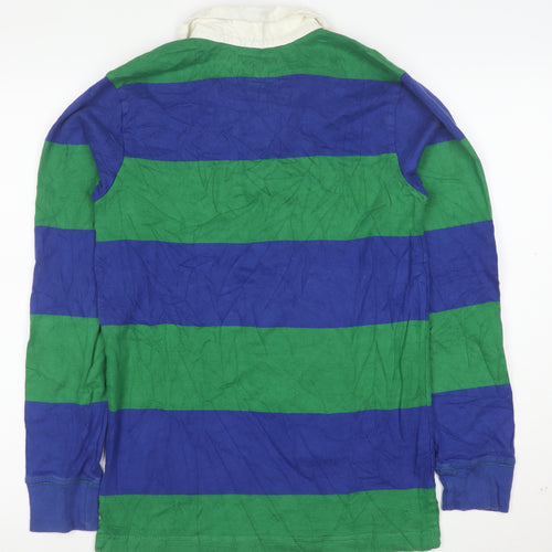 PLACE Mens Blue Green Striped Rugby Polo Shirt XL Long Sleeve Cotton