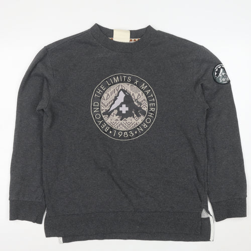 SWIB Men's Grey Crew Neck Graphic Sweatshirt M Outdoor Style