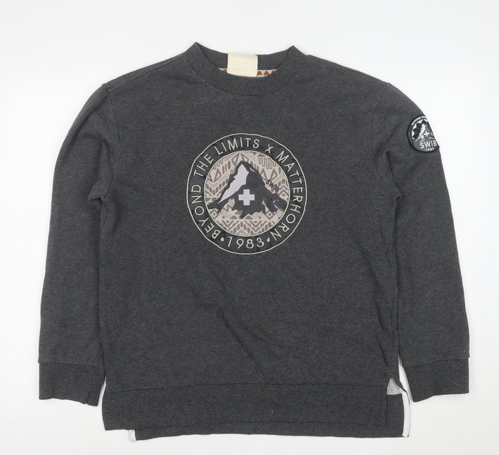 SWIB Men's Grey Crew Neck Graphic Sweatshirt M Outdoor Style