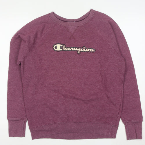 Champion Mens Purple Crew Neck Logo Sweatshirt Size L Regular Fit