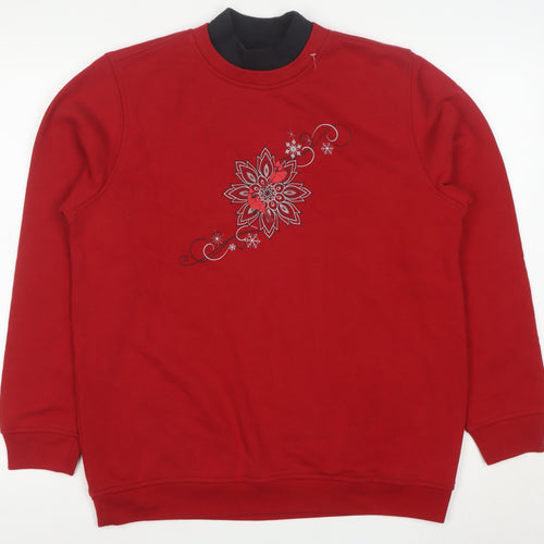 Northern Reflections Women Red Floral Embroidered Pullover Sweatshirt M