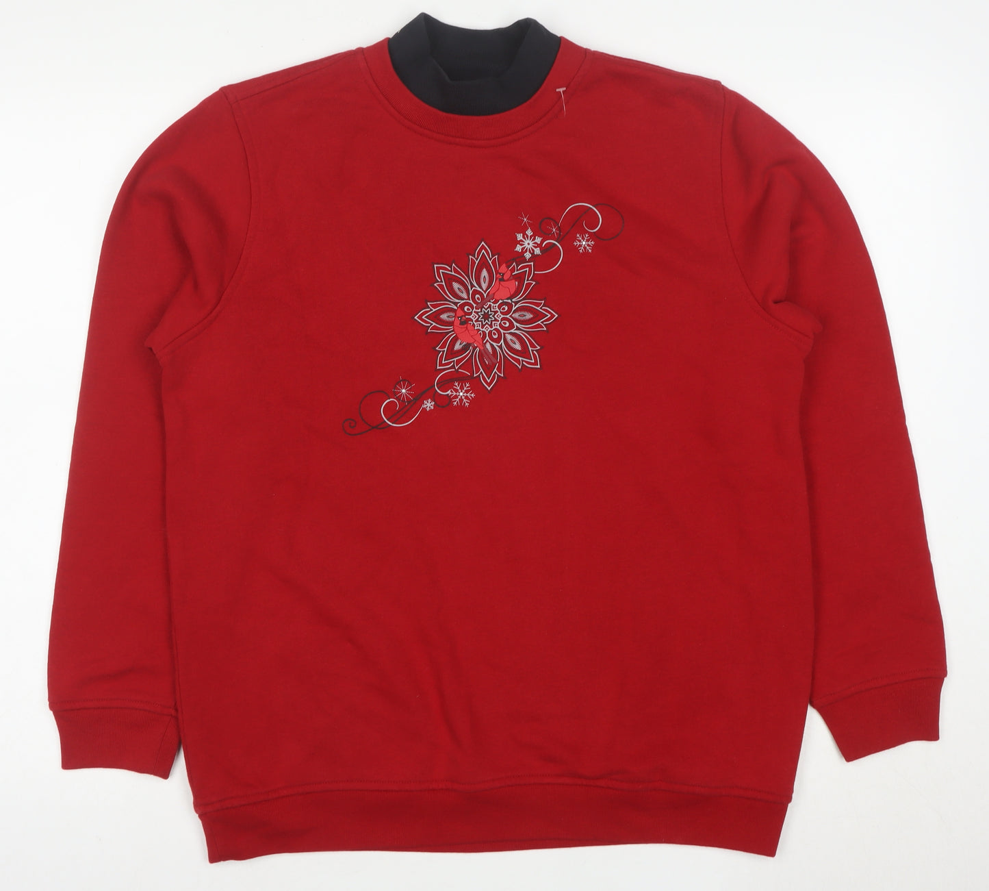 Northern Reflections Women Red Floral Embroidered Pullover Sweatshirt M