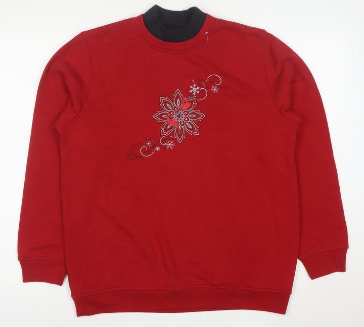 Northern Reflections Women Red Floral Embroidered Pullover Sweatshirt M