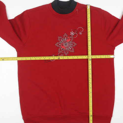 Northern Reflections Women Red Floral Embroidered Pullover Sweatshirt M