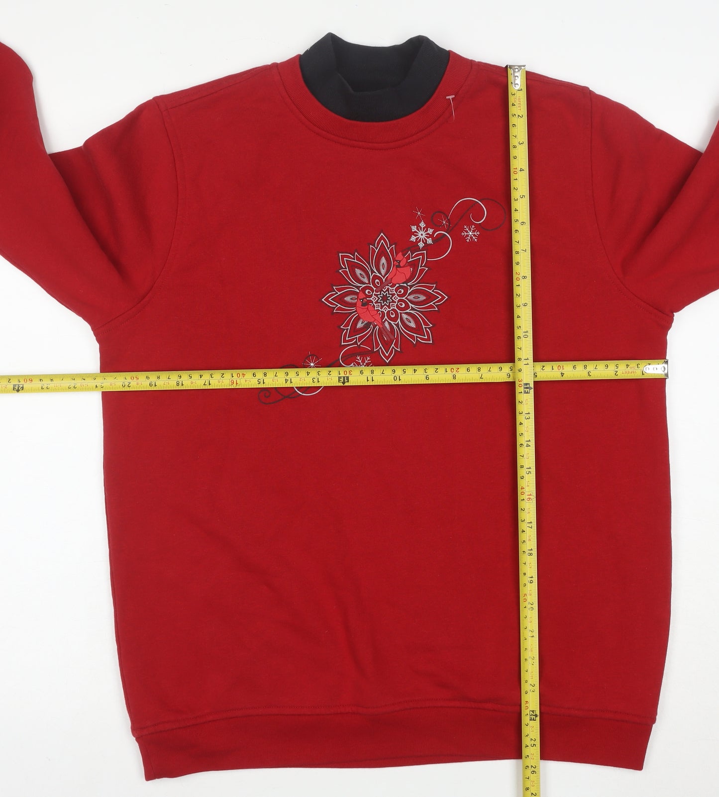 Northern Reflections Women Red Floral Embroidered Pullover Sweatshirt M
