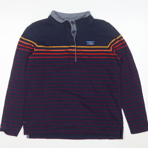 L.L.Bean Men's Blue Striped Henley Sweatshirt M Long Sleeve Cotton