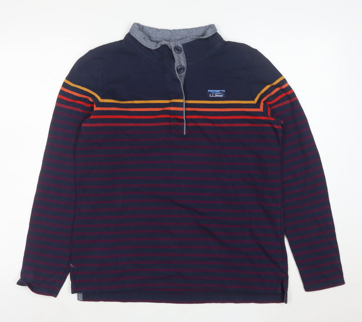 L.L.Bean Men's Blue Striped Henley Sweatshirt M Long Sleeve Cotton