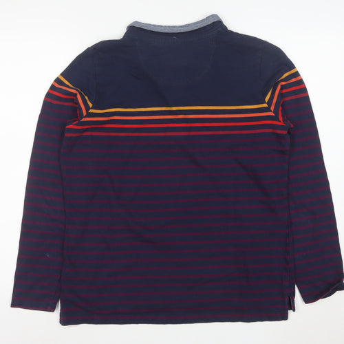 L.L.Bean Men's Blue Striped Henley Sweatshirt M Long Sleeve Cotton