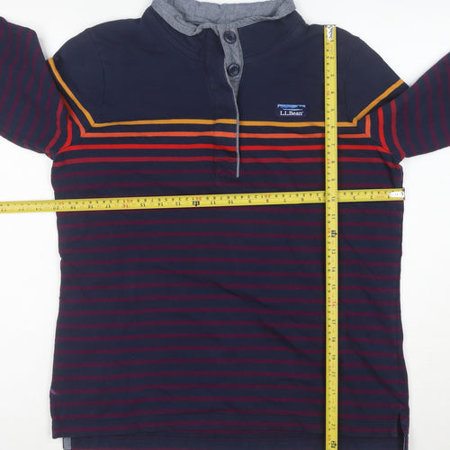 L.L.Bean Men's Blue Striped Henley Sweatshirt M Long Sleeve Cotton