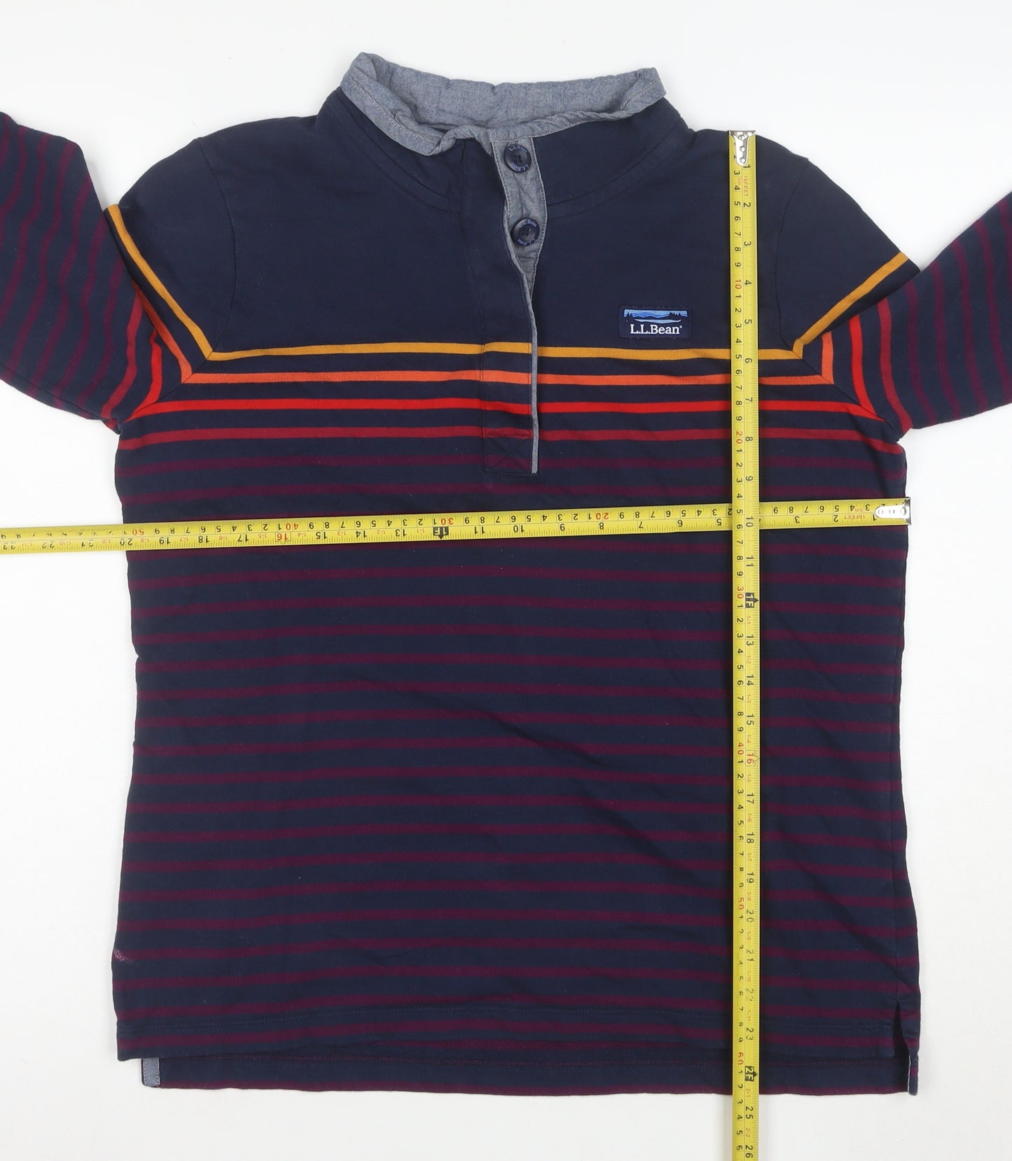 L.L.Bean Men's Blue Striped Henley Sweatshirt M Long Sleeve Cotton