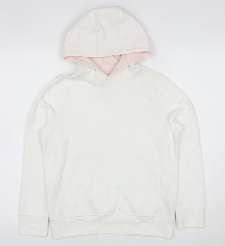 Berghaus Womens White Pink Pullover Hoodie Size 10 Cotton Blend