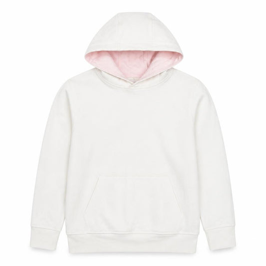 Front view of Berghaus women’s white pink pullover hoodie, size UK 10, cotton blend