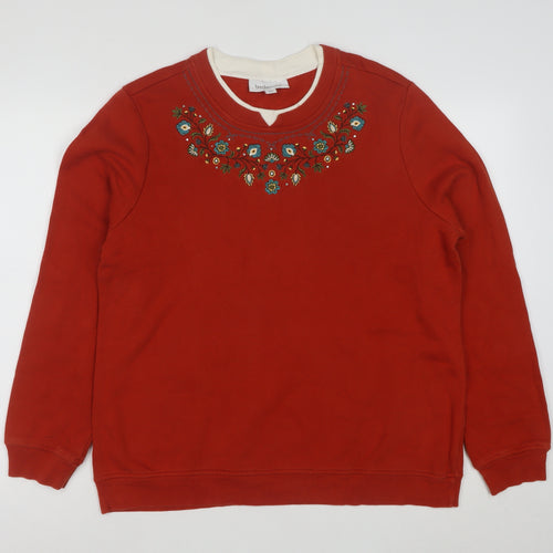 Breckenridge Women Red Embroidered Pullover Sweatshirt Size L