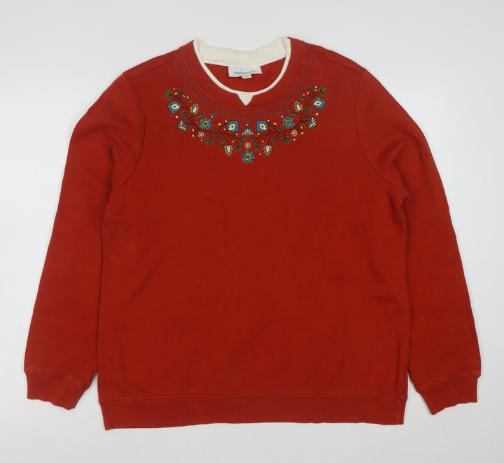 Breckenridge Women Red Embroidered Pullover Sweatshirt Size L