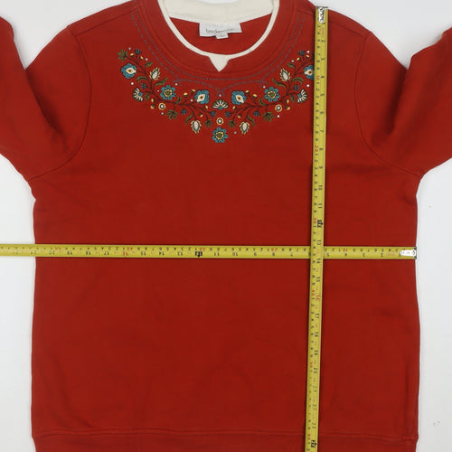 Breckenridge Women Red Embroidered Pullover Sweatshirt Size L