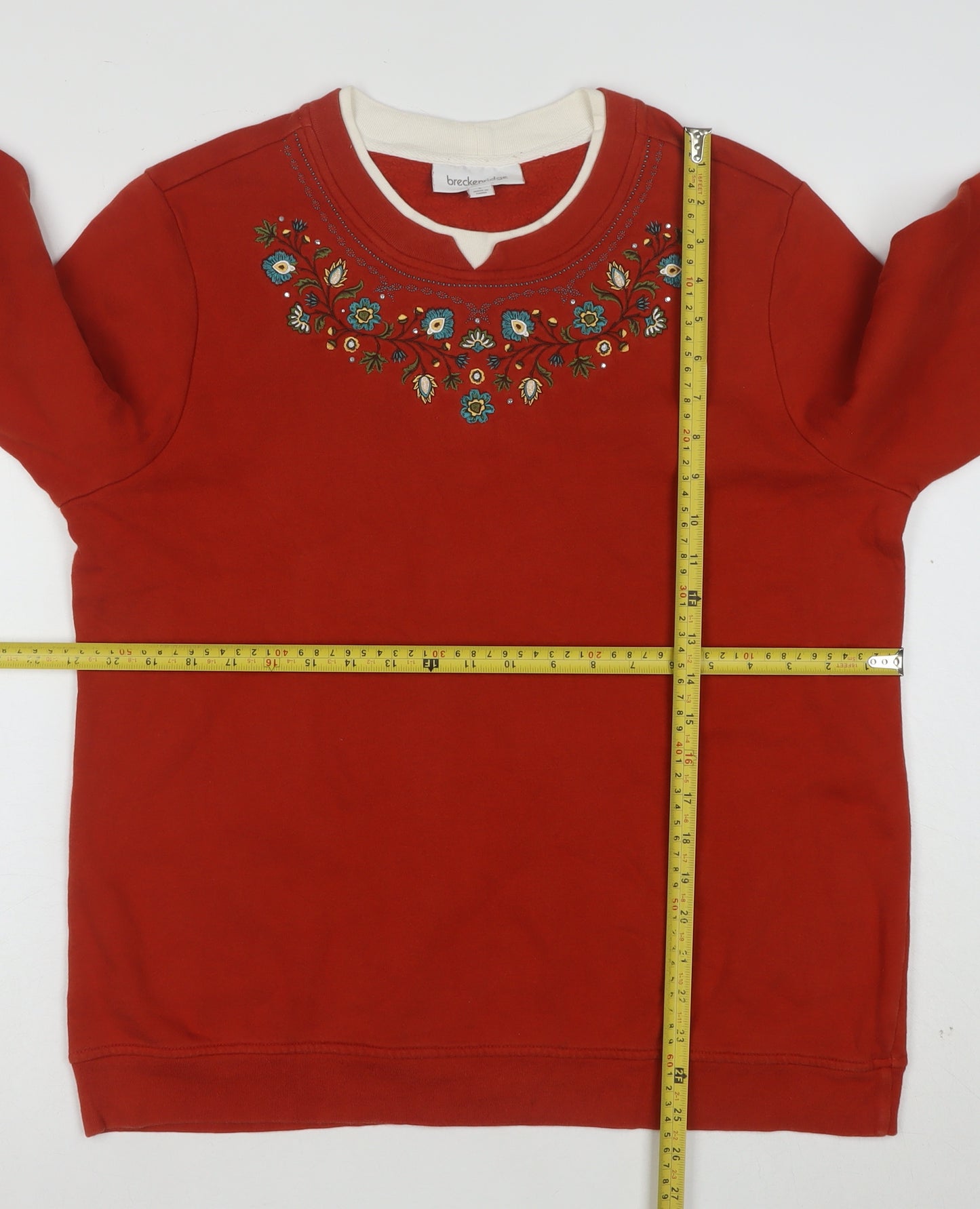 Breckenridge Women Red Embroidered Pullover Sweatshirt Size L
