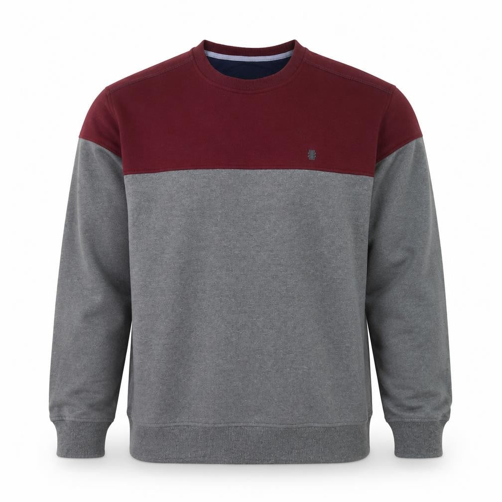 Front view of IZOD Men’s Grey Burgundy Colour Block Stretch Sweatshirt XL