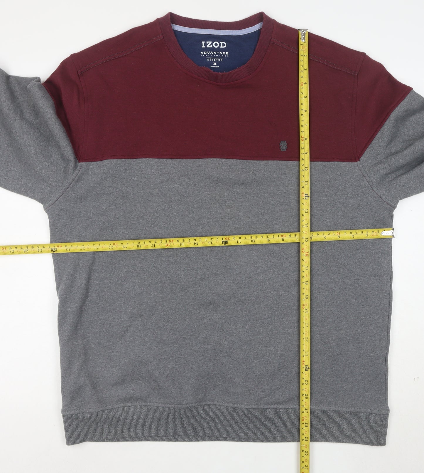 IZOD Men’s Grey Burgundy Colour Block Stretch Sweatshirt XL