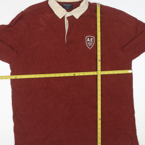 American Eagle Men's Red Long Sleeve Polo XL 100% Cotton Casual Top