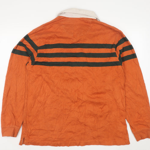 IZOD Men’s Orange Long Sleeve Rugby Polo Shirt L Striped Cotton