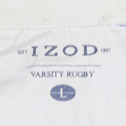 IZOD Men’s Orange Long Sleeve Rugby Polo Shirt L Striped Cotton