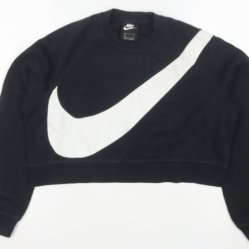 Nike Womens Black Swoosh Cropped Crew Neck Sweatshirt Size S