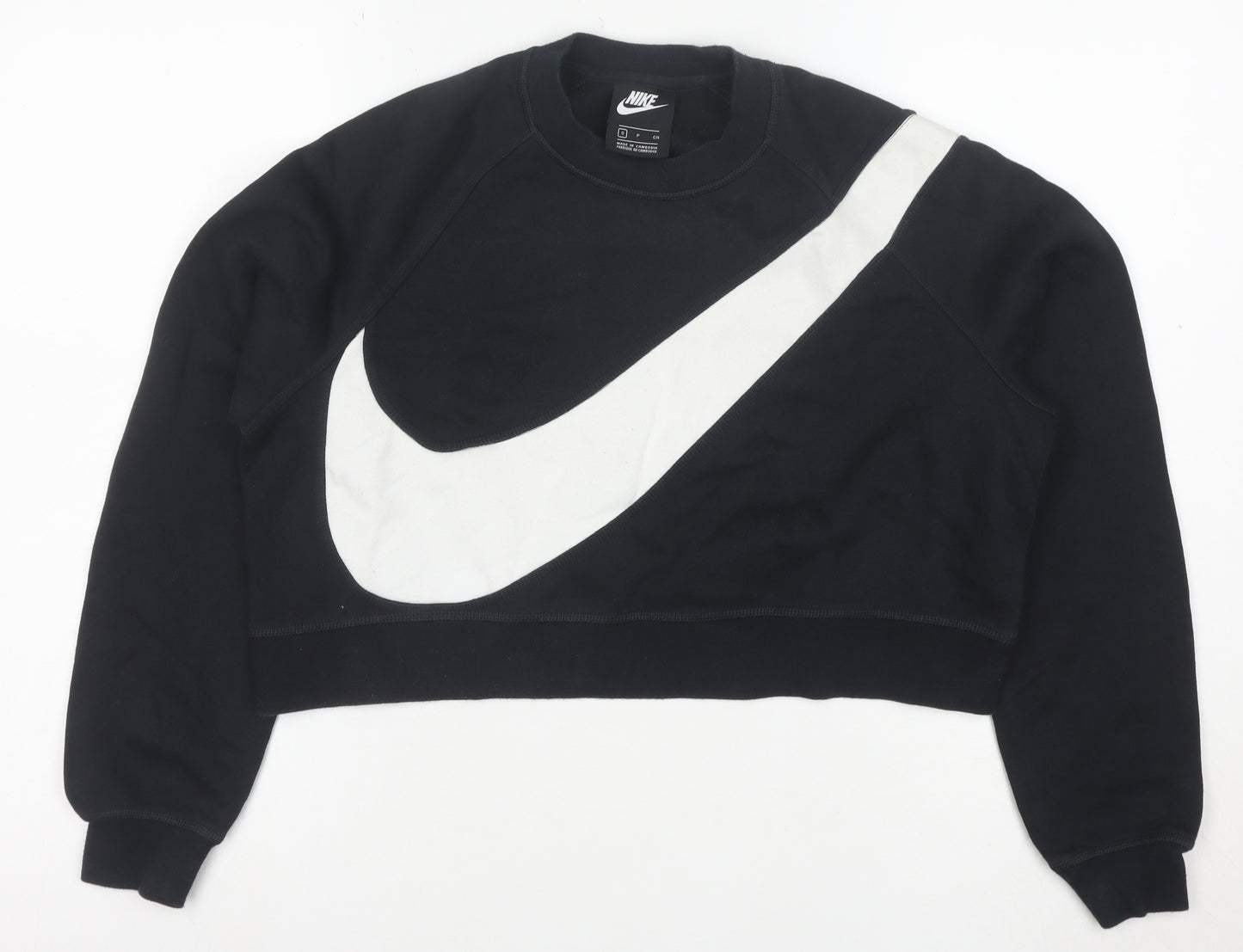Nike Womens Black Swoosh Cropped Crew Neck Sweatshirt Size S
