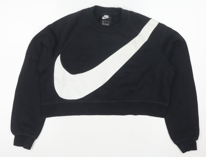 Nike Womens Black Swoosh Cropped Crew Neck Sweatshirt Size S