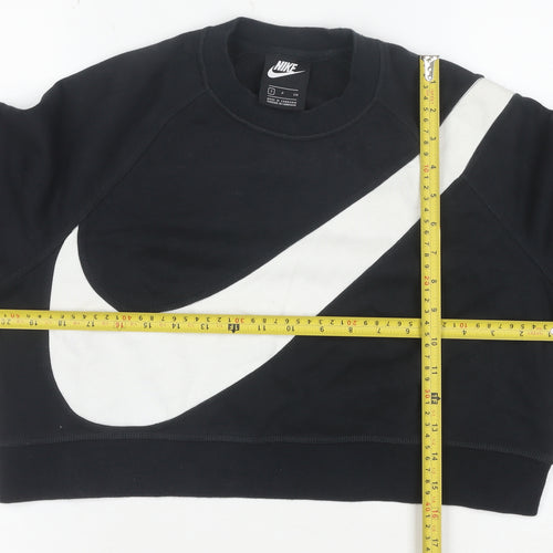 Nike Womens Black Swoosh Cropped Crew Neck Sweatshirt Size S