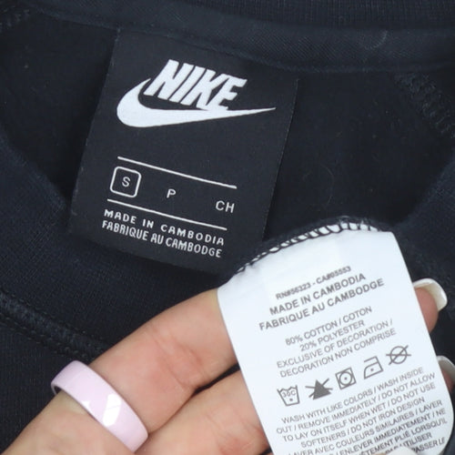 Nike Womens Black Swoosh Cropped Crew Neck Sweatshirt Size S