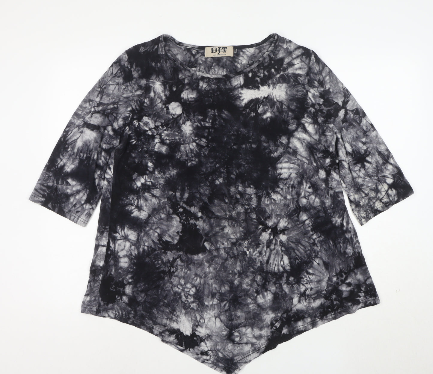 DJT Womens Grey Tie-Dye 3/4 Sleeve Tunic Top Size 2XL