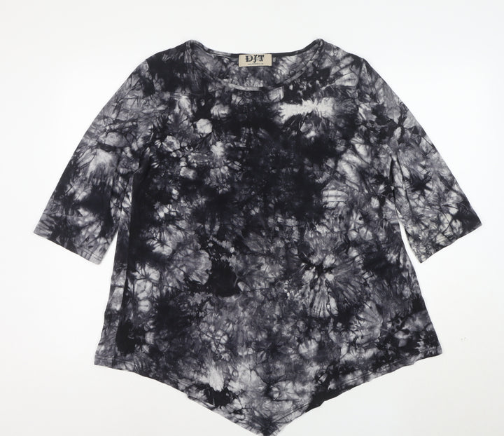 DJT Womens Grey Tie-Dye 3/4 Sleeve Tunic Top Size 2XL