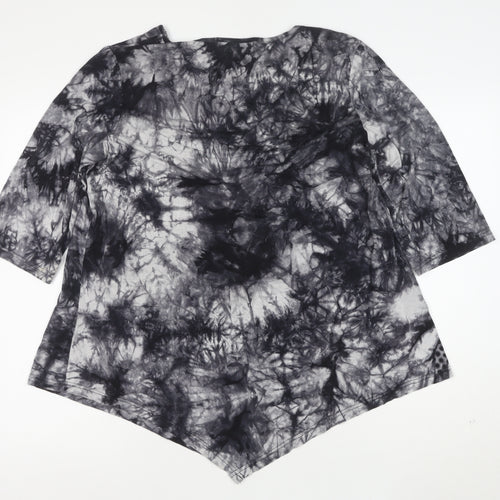 DJT Womens Grey Tie-Dye 3/4 Sleeve Tunic Top Size 2XL
