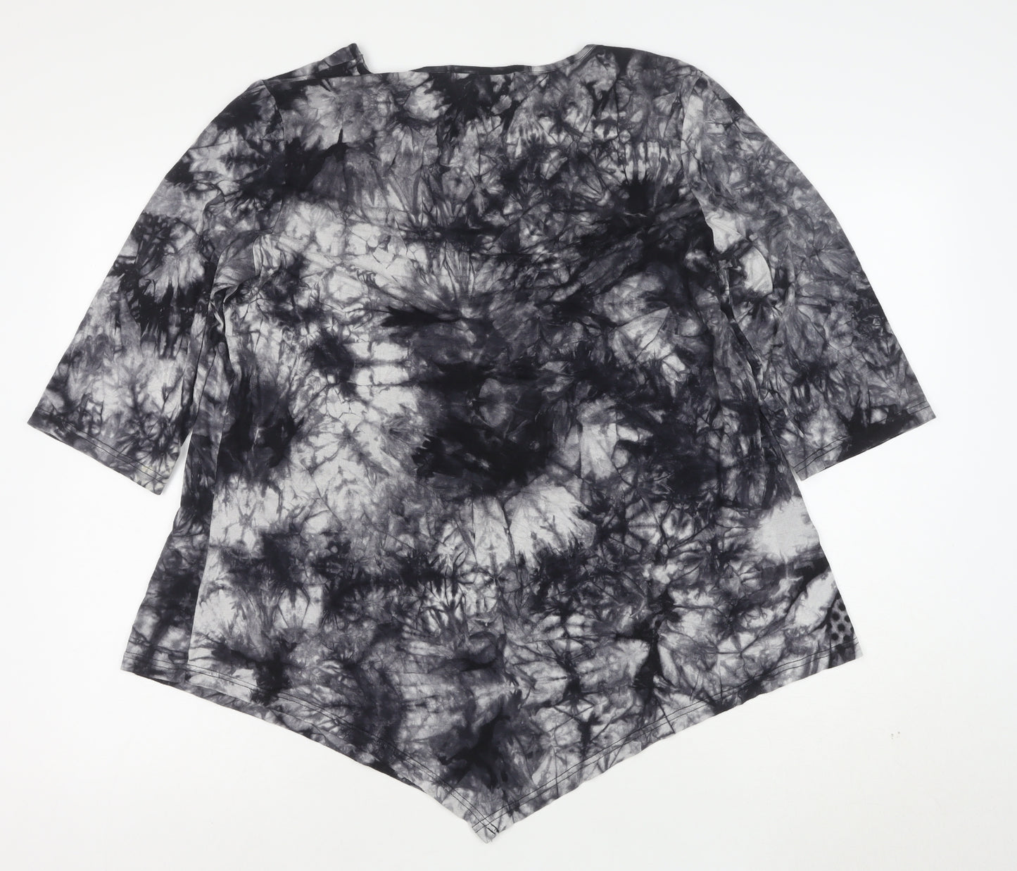 DJT Womens Grey Tie-Dye 3/4 Sleeve Tunic Top Size 2XL