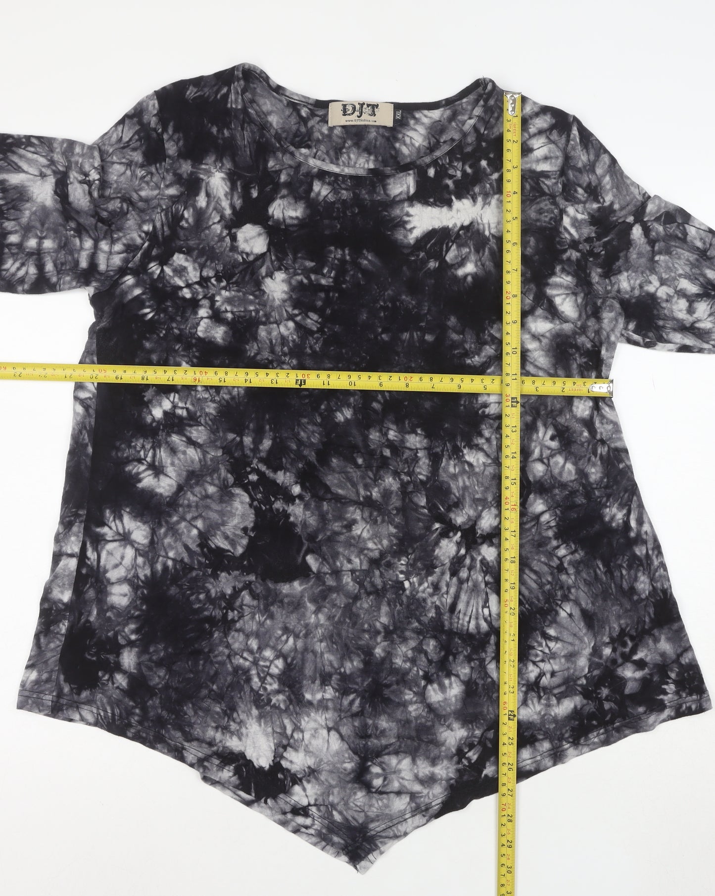 DJT Womens Grey Tie-Dye 3/4 Sleeve Tunic Top Size 2XL