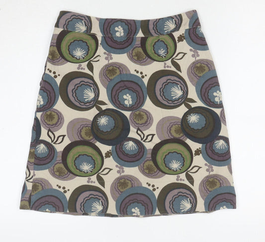 White Stuff Womens Multicoloured Floral A-Line Knee Length Cotton Skirt Size 8