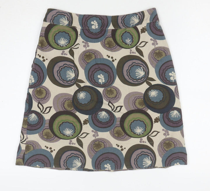 White Stuff Womens Multicoloured Floral A-Line Knee Length Cotton Skirt Size 8