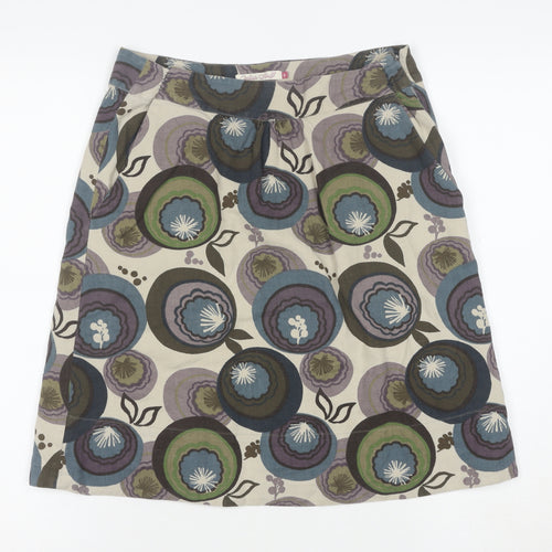 White Stuff Womens Multicoloured Floral A-Line Knee Length Cotton Skirt Size 8