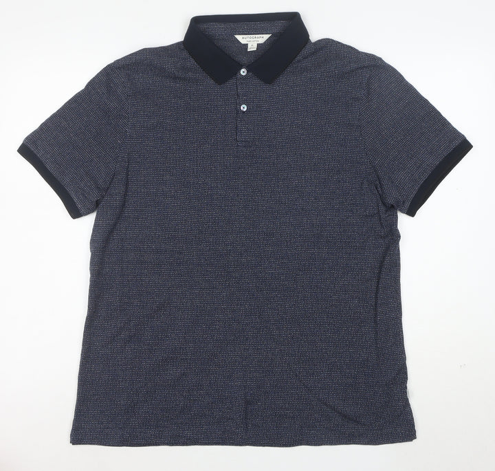 Marks and Spencer Autograph Men's Blue Geometric Polo Shirt XL