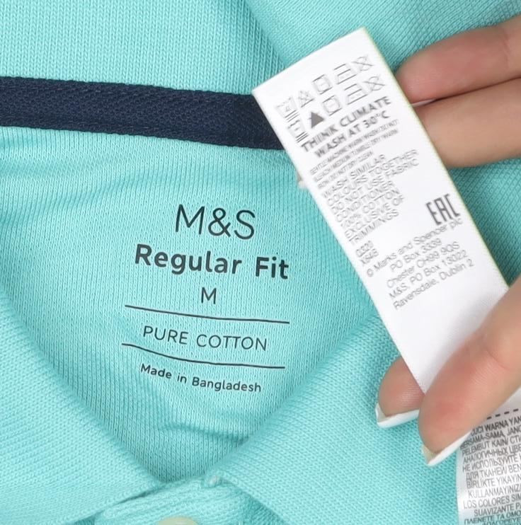 Marks and Spencer Men's Blue Regular Fit Cotton Polo M